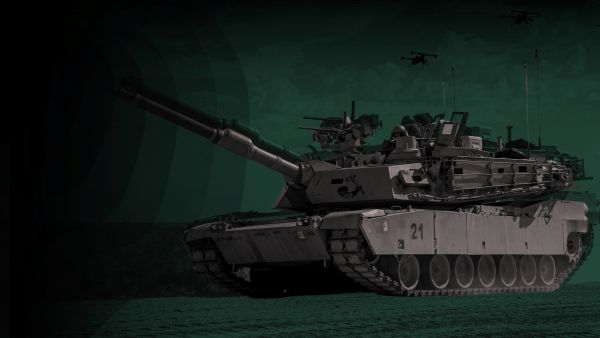 Decorative image of a side view of an armored vehicle
