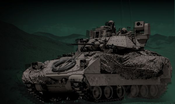 Decorative image of side view or armored vehicle