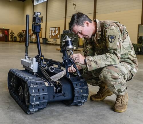 Soldier with a robot tank